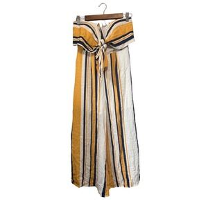 InTheBeginning Striped Strapless‎ Jumpsuit Women M Yellow NEW Tie Front J3372-1